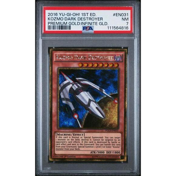 Yu-Gi-Oh Card - PGL3-EN031 - KOZMO DARK DESTROYER (gold secret rare holo) -PSA 7 - Picture 1 of 2